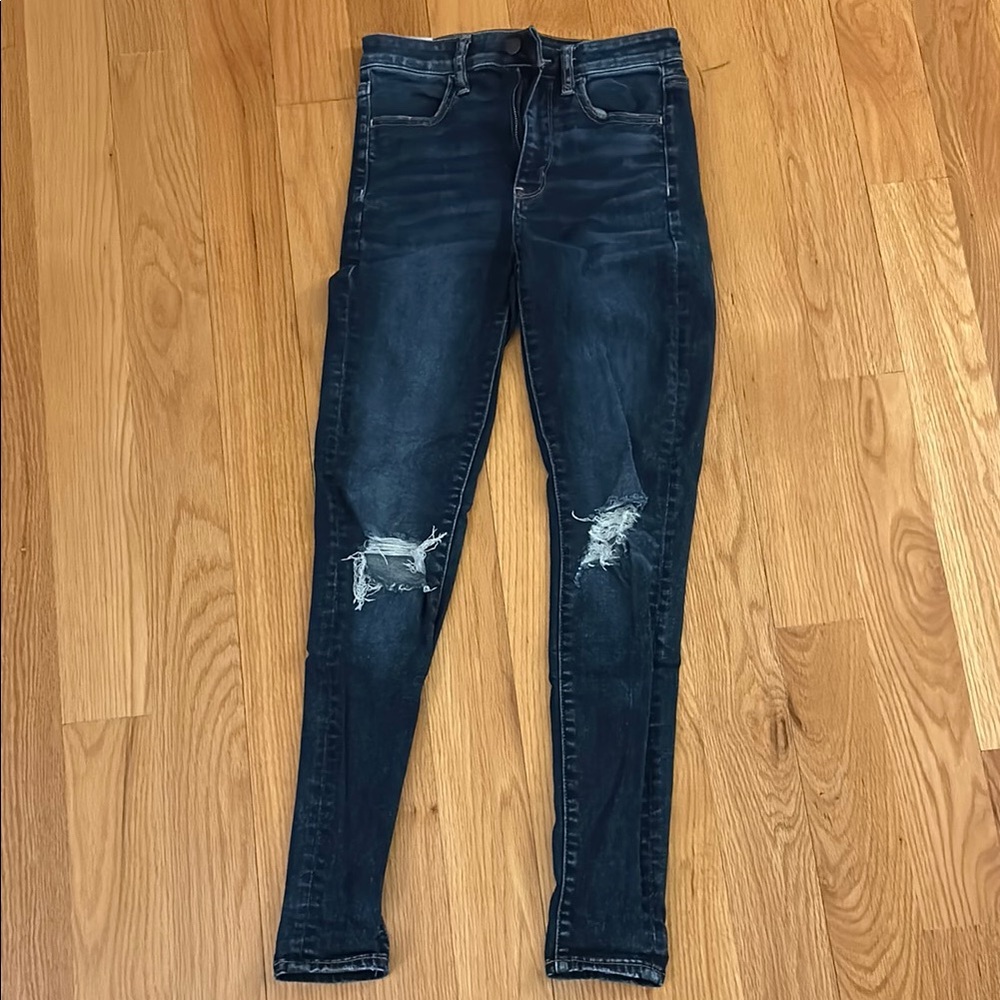 American Eagle Outfitters Navy Distressed Skinny Jeans